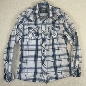 BKE Shirt Mens Blue Plaid Pearl Snap Long Sleeve Athletic Fit Western Size Large